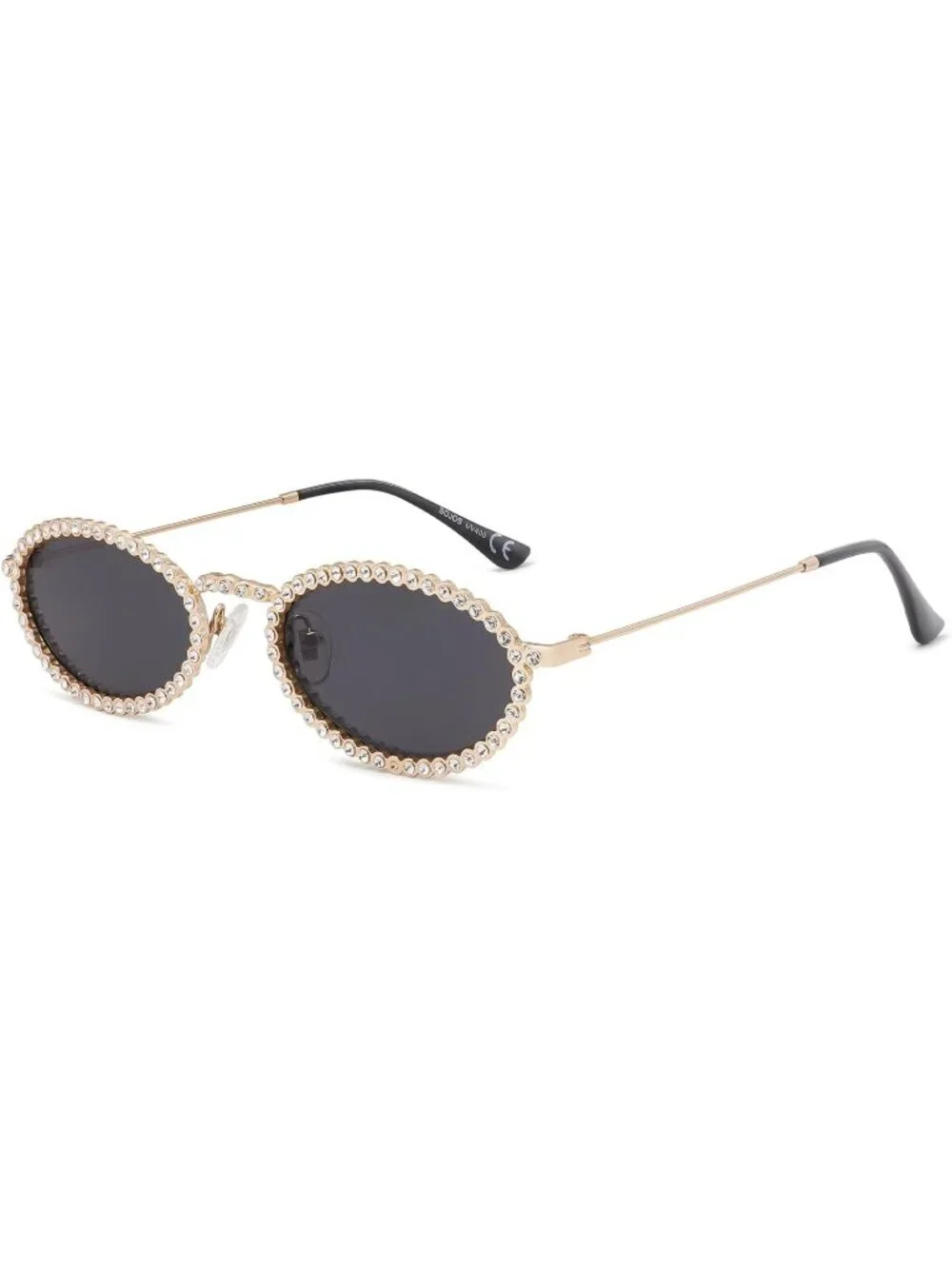 SOJOS Women Retro Oval Rhinestone Sunglasses 90s Style Bling Hippie Disco Black
